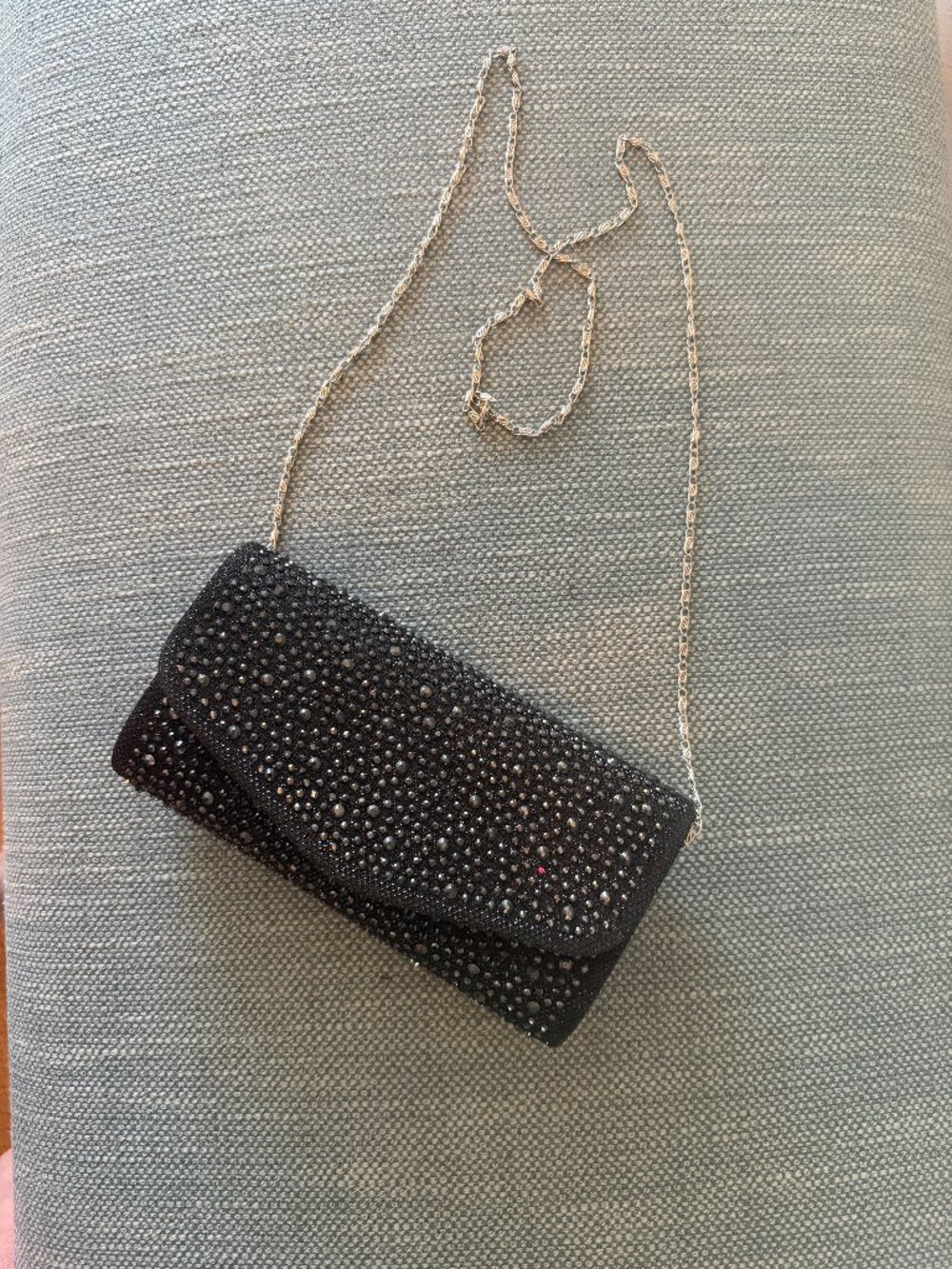 Black Crystal Evening Clutch with Silver Chain